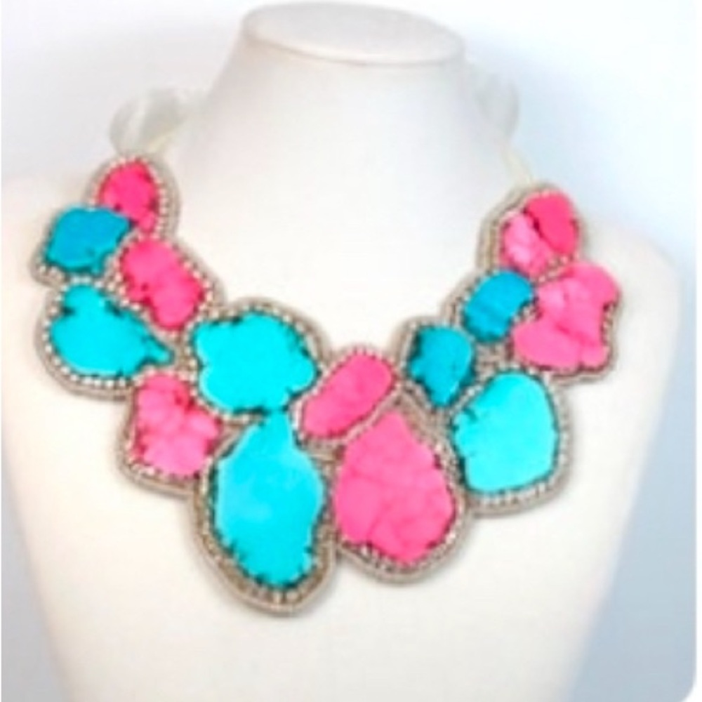 Ezza Exclusive Turquoise and Pink Statement Necklace